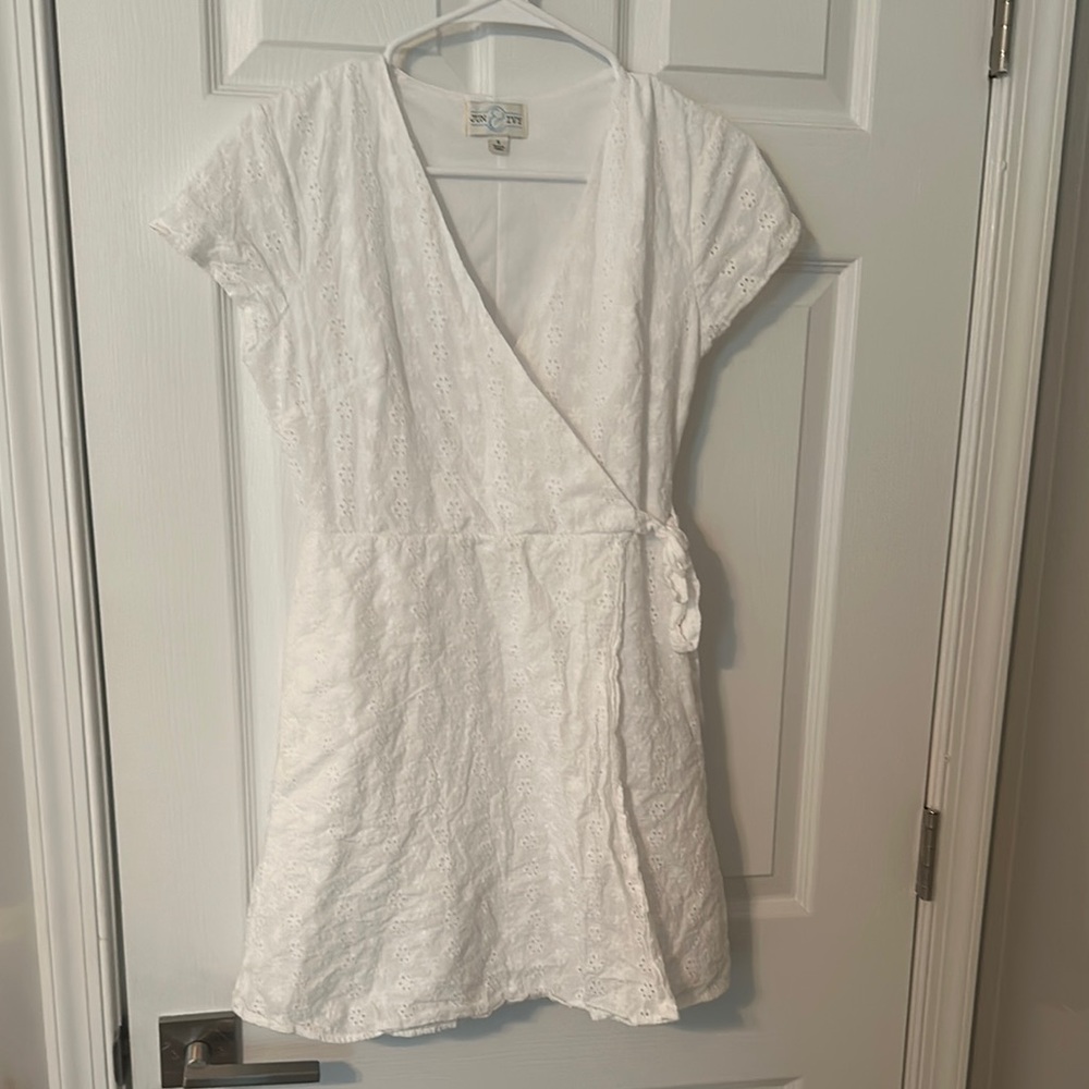 White Flutter Sleeve Wrap Sundress